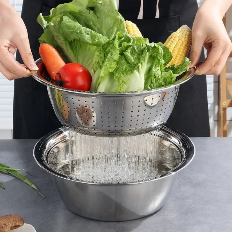 MultiGrate™ Stainless Steel Kitchen Grater Set with Vegetable Cutter and Drain Basket