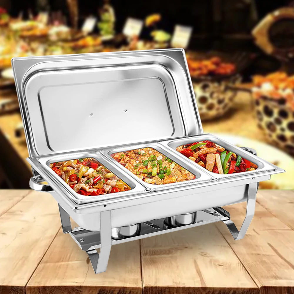 3 Pan Food Warmer Stainless Steel Buffet Set Food Pan