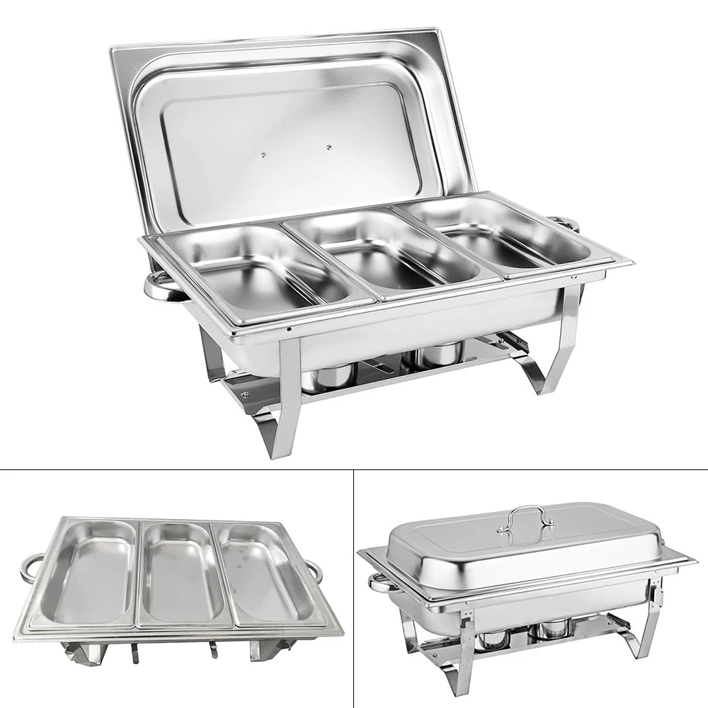 3 Pan Food Warmer Stainless Steel Buffet Set Food Pan