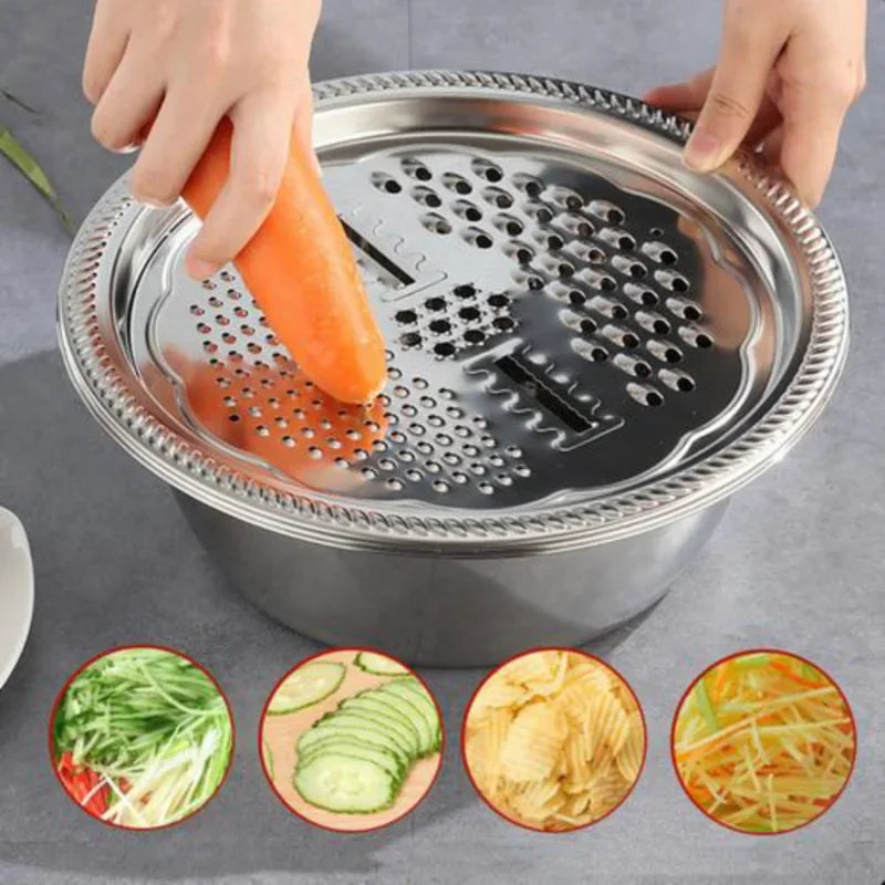 MultiGrate™ Stainless Steel Kitchen Grater Set with Vegetable Cutter and Drain Basket