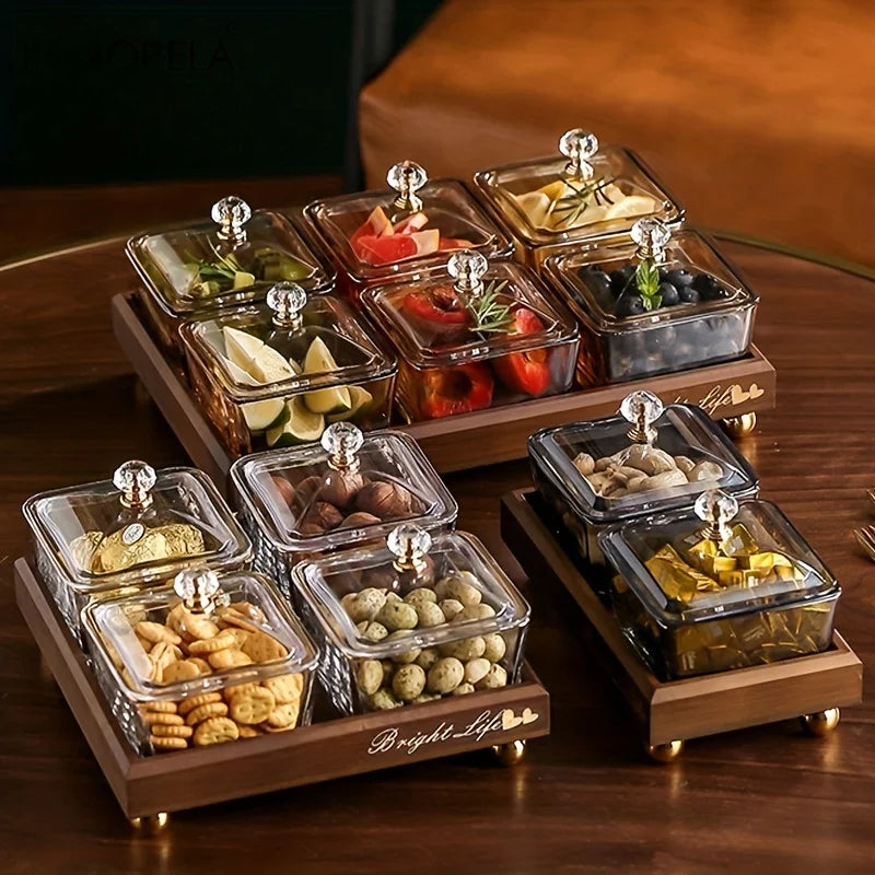 Light Luxury Compartmented Dry Fruit Plate Household Glass Fruit Snack Plate