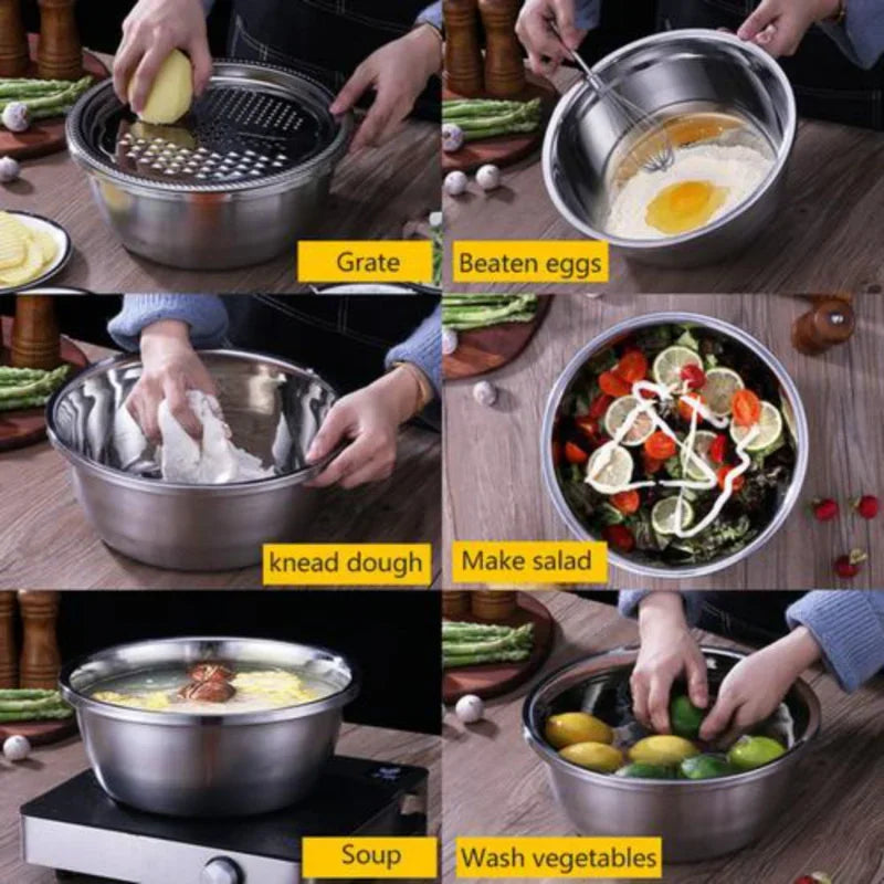 MultiGrate™ Stainless Steel Kitchen Grater Set with Vegetable Cutter and Drain Basket