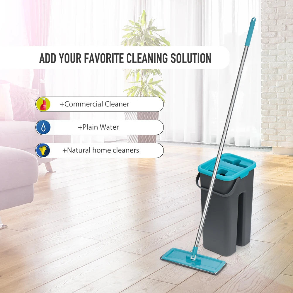 Flat Squeeze Mop with Spin Bucket Hand Free Wringing Floor Cleaning