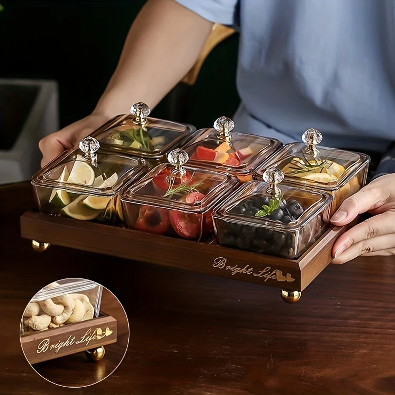 Light Luxury Compartmented Dry Fruit Plate Household Glass Fruit Snack Plate
