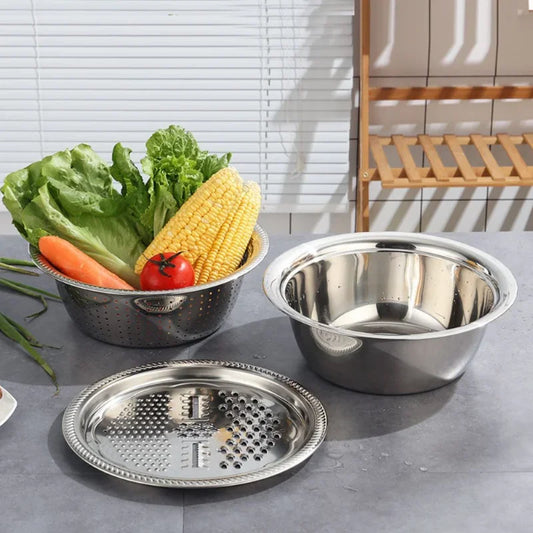 MultiGrate™ Stainless Steel Kitchen Grater Set with Vegetable Cutter and Drain Basket