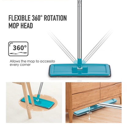 Flat Squeeze Mop with Spin Bucket Hand Free Wringing Floor Cleaning