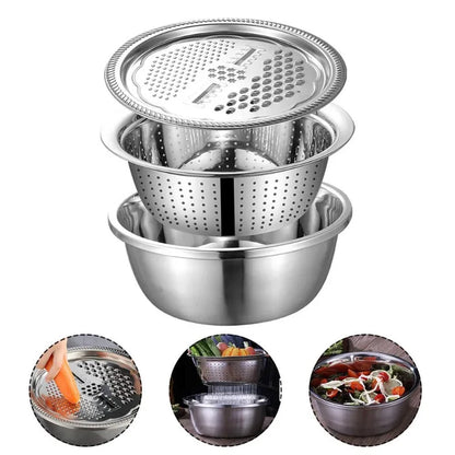 MultiGrate™ Stainless Steel Kitchen Grater Set with Vegetable Cutter and Drain Basket
