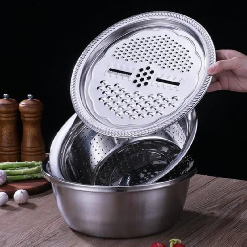 MultiGrate™ Stainless Steel Kitchen Grater Set with Vegetable Cutter and Drain Basket