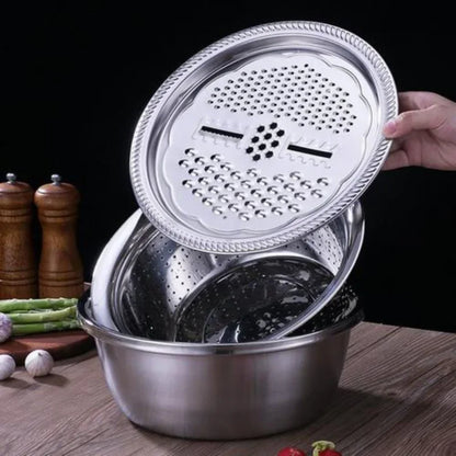 MultiGrate™ Stainless Steel Kitchen Grater Set with Vegetable Cutter and Drain Basket