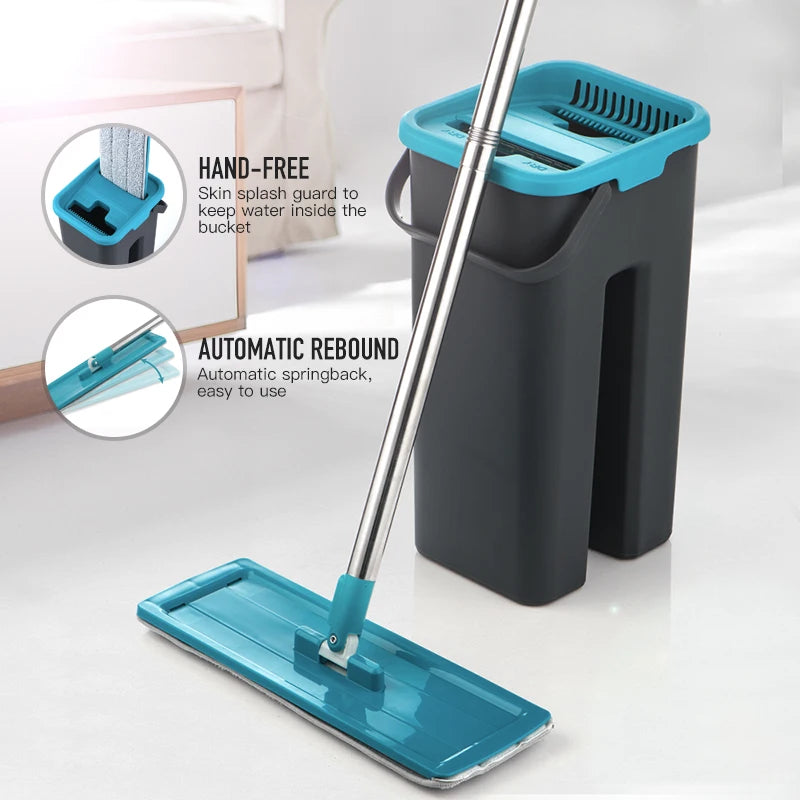 Flat Squeeze Mop with Spin Bucket Hand Free Wringing Floor Cleaning