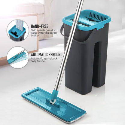 Flat Squeeze Mop with Spin Bucket Hand Free Wringing Floor Cleaning