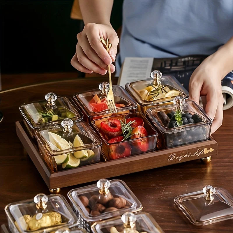 Light Luxury Compartmented Dry Fruit Plate Household Glass Fruit Snack Plate