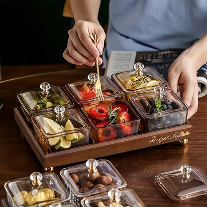 Light Luxury Compartmented Dry Fruit Plate Household Glass Fruit Snack Plate