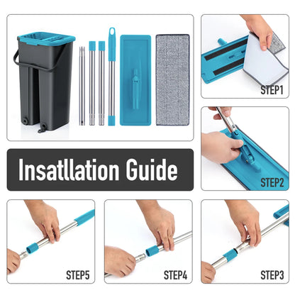 Flat Squeeze Mop with Spin Bucket Hand Free Wringing Floor Cleaning